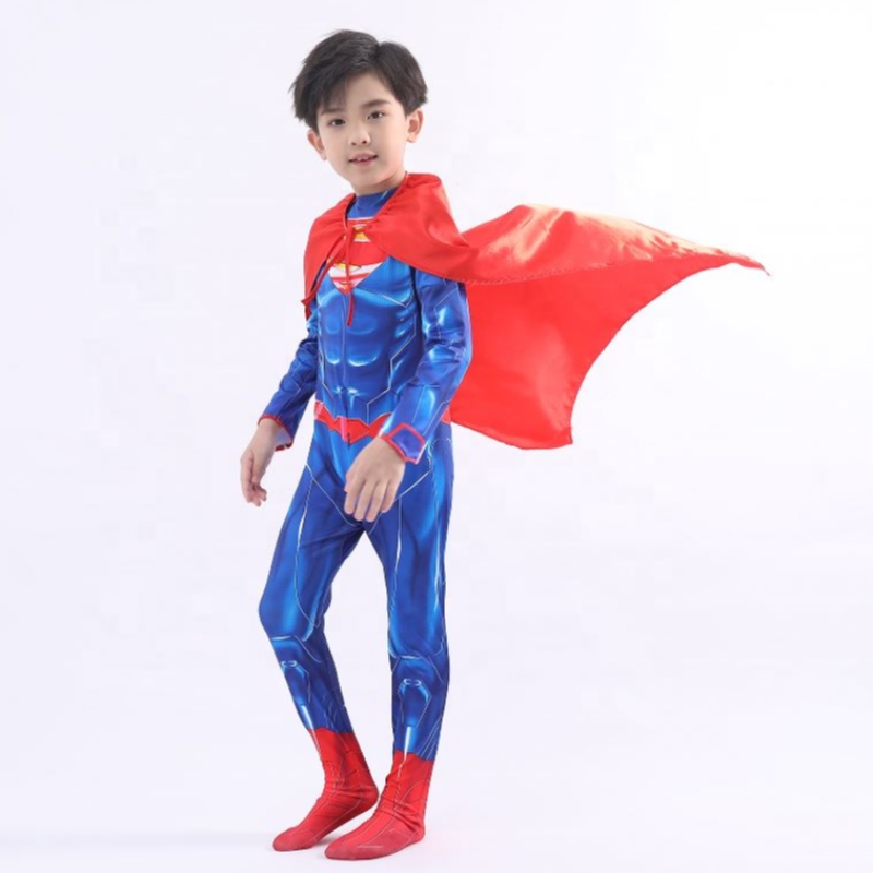 중국 공장 부모-자녀 평행 TV&movie Super Hero Cosplay 의상 할로윈 옷 의상 DE Super Man with Cape