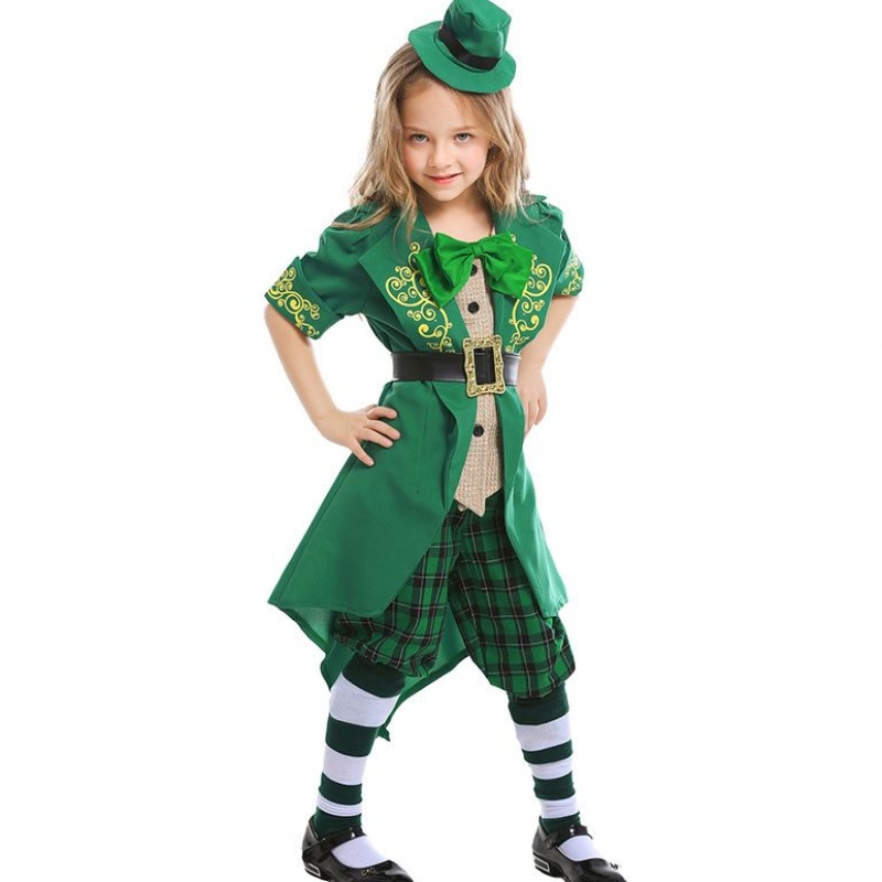 어린이 Halloween Irish Elf Performance 유니폼 복장 St. Patrick \\의 Day Girl Leprechaun Costume DGHC-089