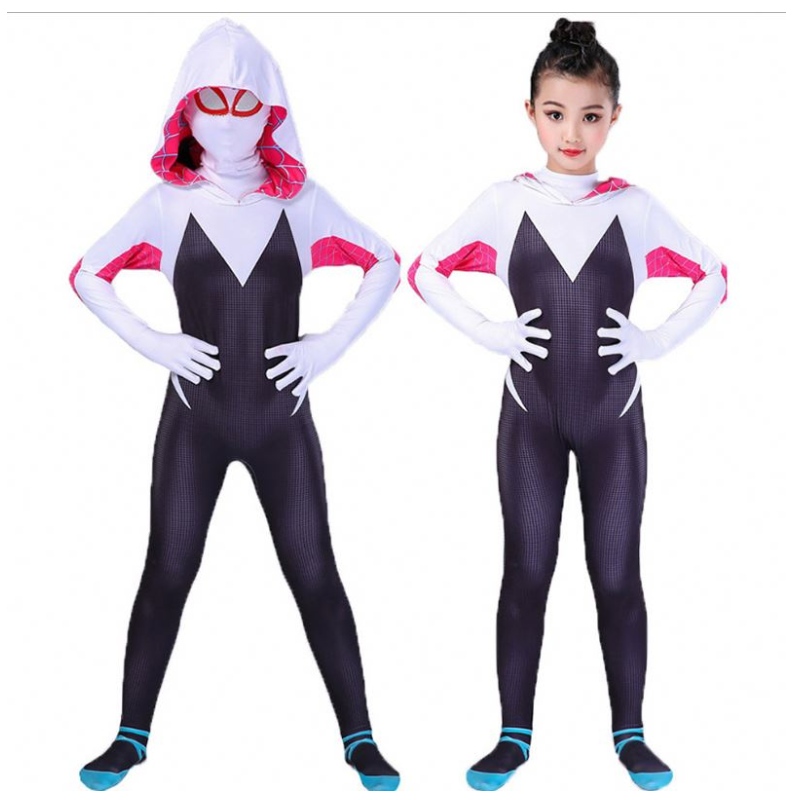 3D 어린이 여성 거미 Gwen 의상 Gwendolyn Maxine Stacy Zentai Suit Spidergirl Cosplay Halloween Costumes for Girls