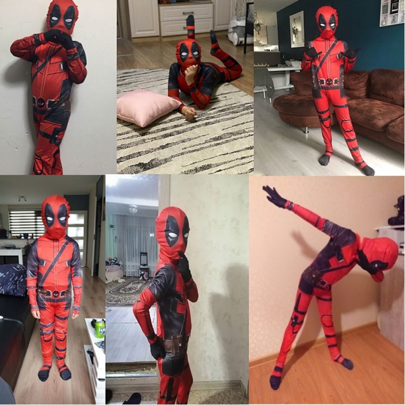 4-12y Boy Deadpoo Costume Kids Cosplay Mask Suit Jumpuit 할로윈 파티 의상 카니발 쇼 Spider Man Costumes