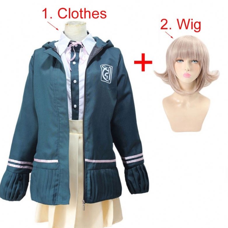 고등학생 유니폼 애니메이션 Danganronpa Nanami Chiaki Cosplay 의상 긴팔 짧은 치마 Loli Skirt