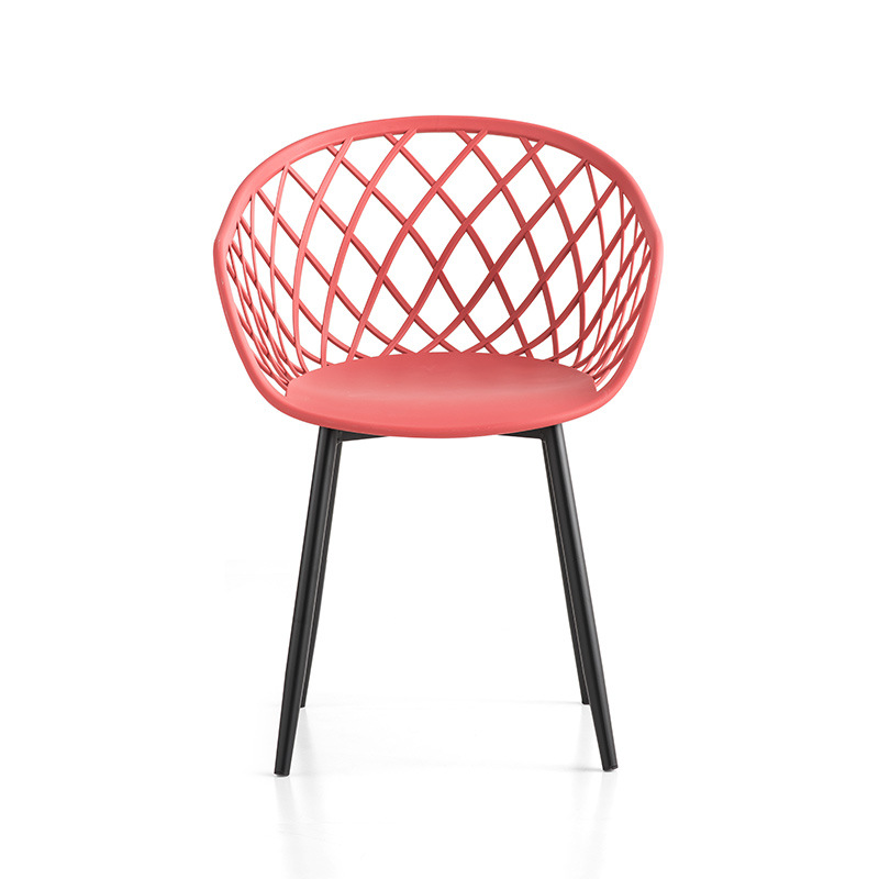 현대 야외 가구 PP 플라스틱 금속 프레임 의자 플라스틱 팔걸이 의자 빨간색 화원 의자