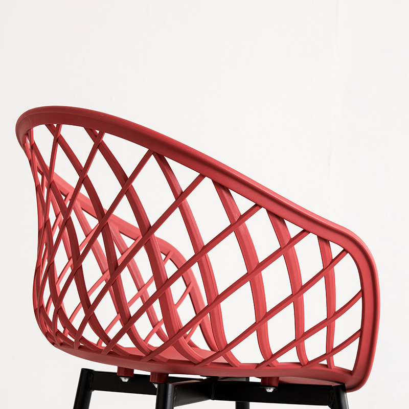 현대 야외 가구 PP 플라스틱 금속 프레임 의자 플라스틱 팔걸이 의자 빨간색 화원 의자