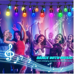 48 피트 색상의 실외 문자열 조명, 15 LED 전구 산산이 방해성, IP65 방수, RGBW 플래시 스트링 라이트, 안뜰 정원의 장식 조명