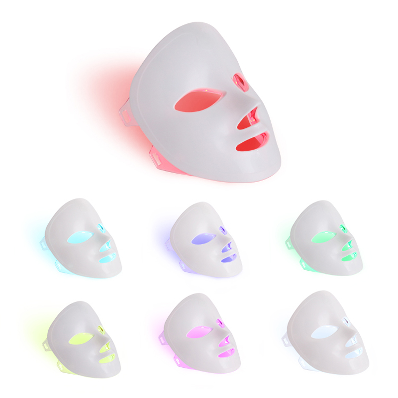 7 색의 가벼운 휴대용 얼굴 LED 페이스 마스크 조명 요법 가정용, LED 조명 요법 안면 스킨 케어 마스크 - 여드름 광자 마스크를위한 붉은 빛 - 여드름 감소를위한 한국 PDT 기술
