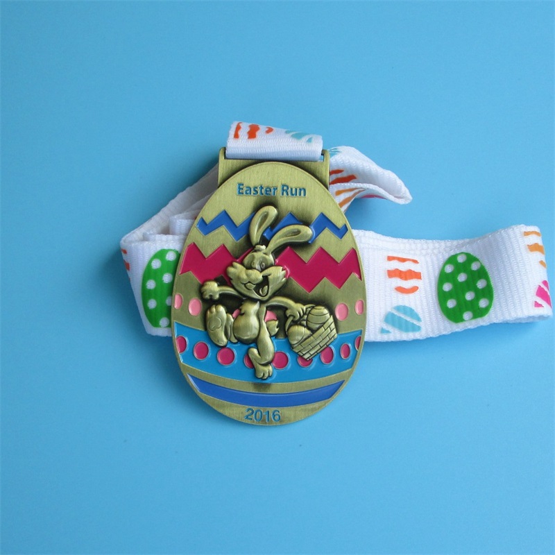 리본이있는 다채로운 소프트 에나멜 골동품 도금 스포츠 합금 메달