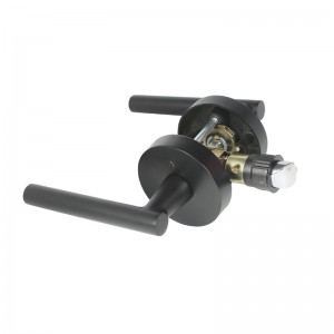 R7506 홈 침실 또는 욕실 프라이버시를위한 현대 현대 슬림 라운드 디자인이있는 검은 도어 핸들 레버, 키리스 도어 잠금