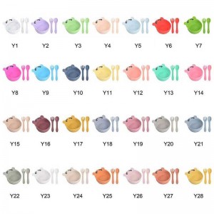 아기 수유 세트 실리콘 그릇 스푼 포크 유아 어린이 귀여운 동물 실리콘 그릇 세트 곰 음식 먹이 아기 공급