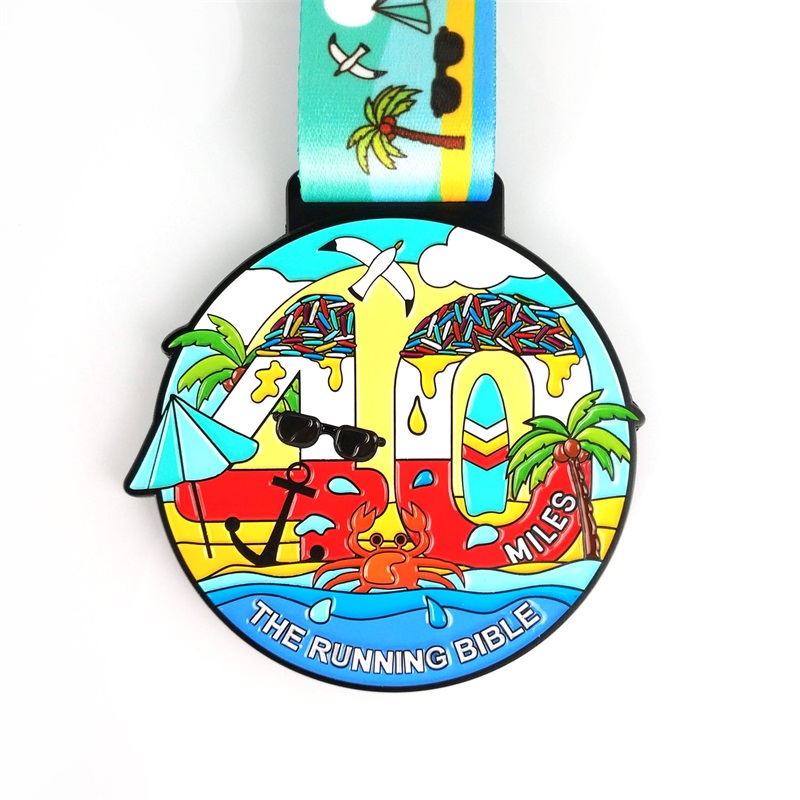리본 블랭크 골드 은메달이 포함 된 맞춤형 로고 맞춤형 금속 스포츠 브라질 그린 라운드 마라톤 메달