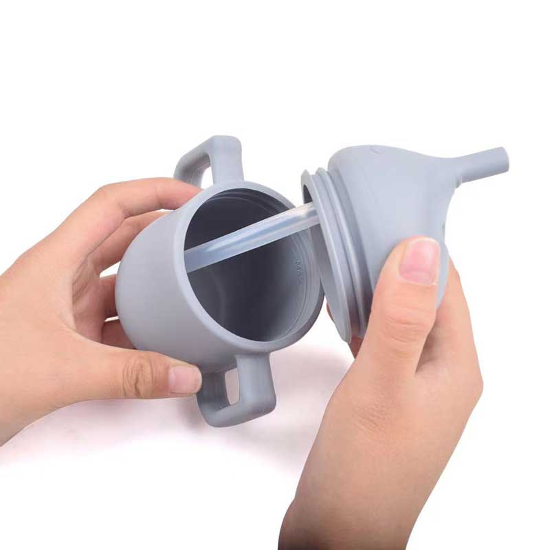 음식 실리콘 베이비 짚 컵 어린이 유아 어린이 마시는 BPA 무료 실리콘 스낵 컵 유아 핸들 홀더와 함께 컵 컵