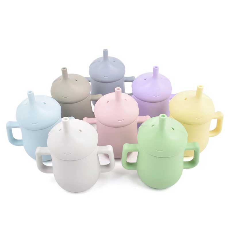 음식 실리콘 베이비 짚 컵 어린이 유아 어린이 마시는 BPA 무료 실리콘 스낵 컵 유아 핸들 홀더와 함께 컵 컵
