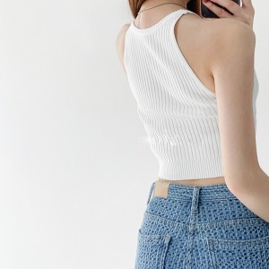 새로운 여름 레트로 조끼 서식기 여성 \\\\ \'의 단수 소수판 니트 스웨터 짧은 조끼 스웨터