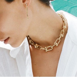 두꺼운 체인 목걸이 여성 유럽과 미국은 가벼운 고급 틈새 말굽 버클 쇄골 체인