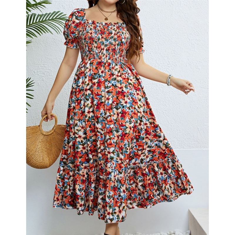 플러스 사이즈 여름 패션 프린트 여성 드레스