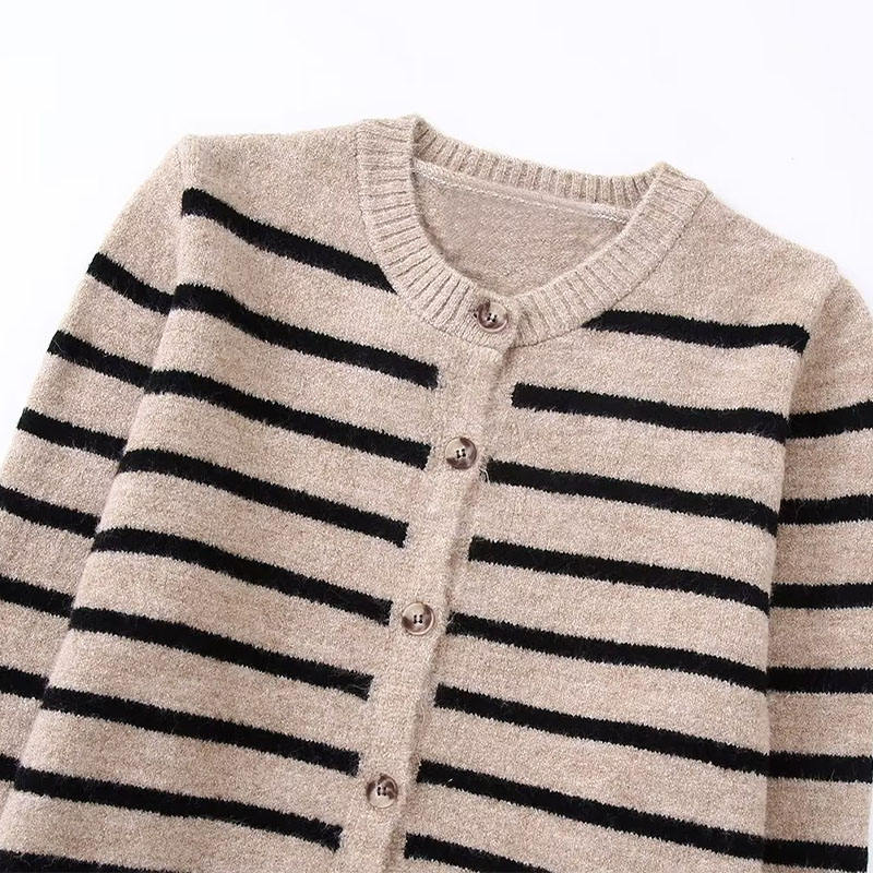 가을 새로운 패션 스트라이프 니트 스웨터 가디건 빈티지 긴 소매 버튼 업 여성 스웨터