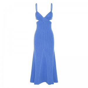 OEM 여름 휴가 파티 섹시한 컷 아웃 허리 크로스 효과 스웨터 캐주얼 맞춤형 단색 니트 미니 드레스 여성