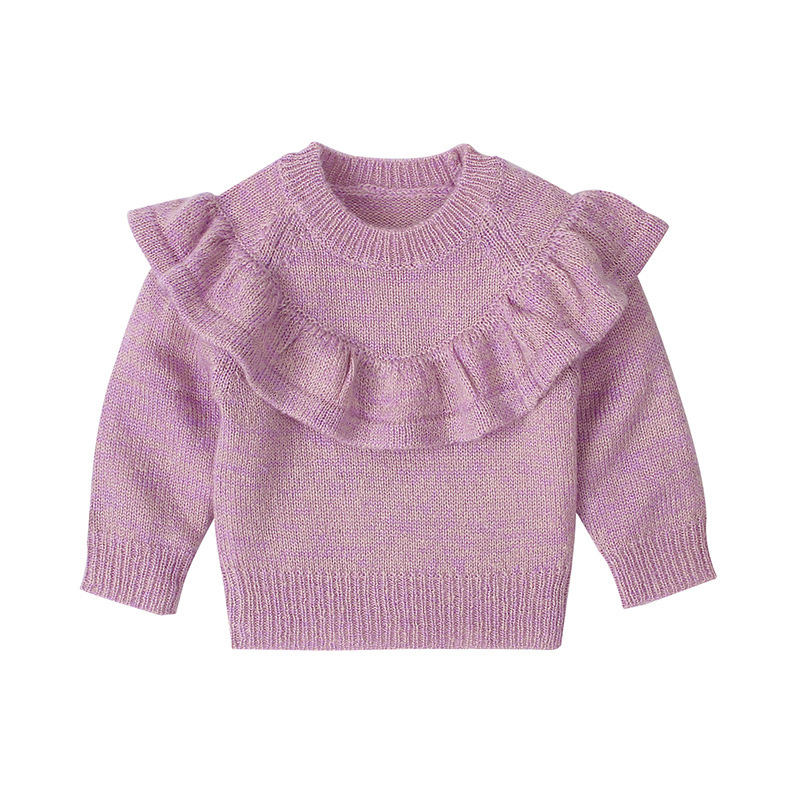 아기 의류 여자 긴 소매 니트 주름 스웨터 단색 뜨개질 패턴 아기 여자 스웨터