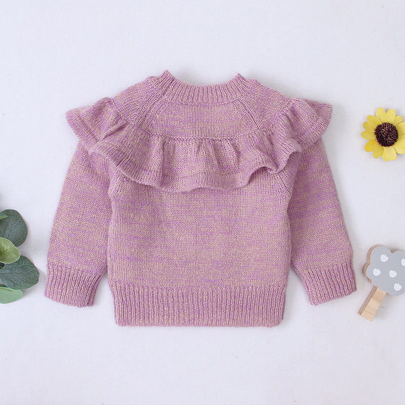 아기 의류 여자 긴 소매 니트 주름 스웨터 단색 뜨개질 패턴 아기 여자 스웨터