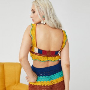 깊은 V- 넥 수제 크로 셰 뜨개질 섹시한 여자 스웨터 크롭 니트 옷