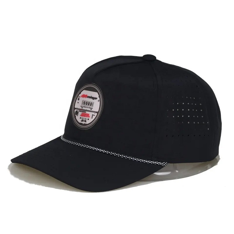 맞춤형 방수 레이저 컷 드릴 구멍 천공 된 모자 5 패널 고무 PVC 로고 야구 모자