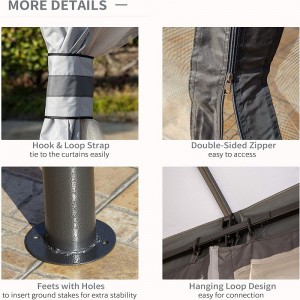 10 \\\\ \'x 12 \\\\\'야외 전망대 안뜰 전망대 캐노피 대피소 w/double 벤트 지붕, 지퍼가있는 메쉬 사이드 월, 그레이