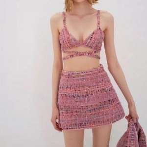 레트로 기질 작은 향기 양복 트위드 슬림 치마 정장