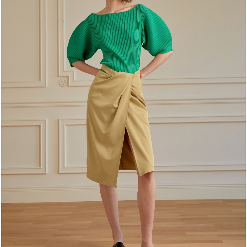 프렌치 홀리데이 스타일 주름 슬릿 스커트 여성 2023 New All-Match Skirt