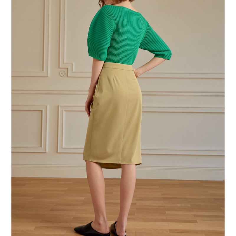 프렌치 홀리데이 스타일 주름 슬릿 스커트 여성 2023 New All-Match Skirt