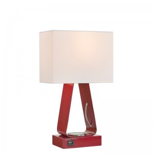 빨간색 마감재, USB 충전 포트, 무선 충전소 및 ON/OFF 로커 스위치가있는 작은 데스크 램프