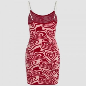 사랑 하트 패턴 프린트 드레스 짧은 슬리브 드레스 여름 썬 드레스 Shein 섹시 니트웨어