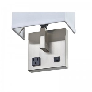 호스 피탈 리티 호텔 핸드 벽 스콘 스콘 브러시 니켈 마감과 반 직사각형 직물 그늘에서 호텔 전형적인 객실