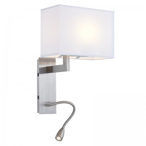 호텔에서 브러시드 니켈 마감과 직사각형 직물 그늘이있는 호스 피탈 리티 호텔 벽