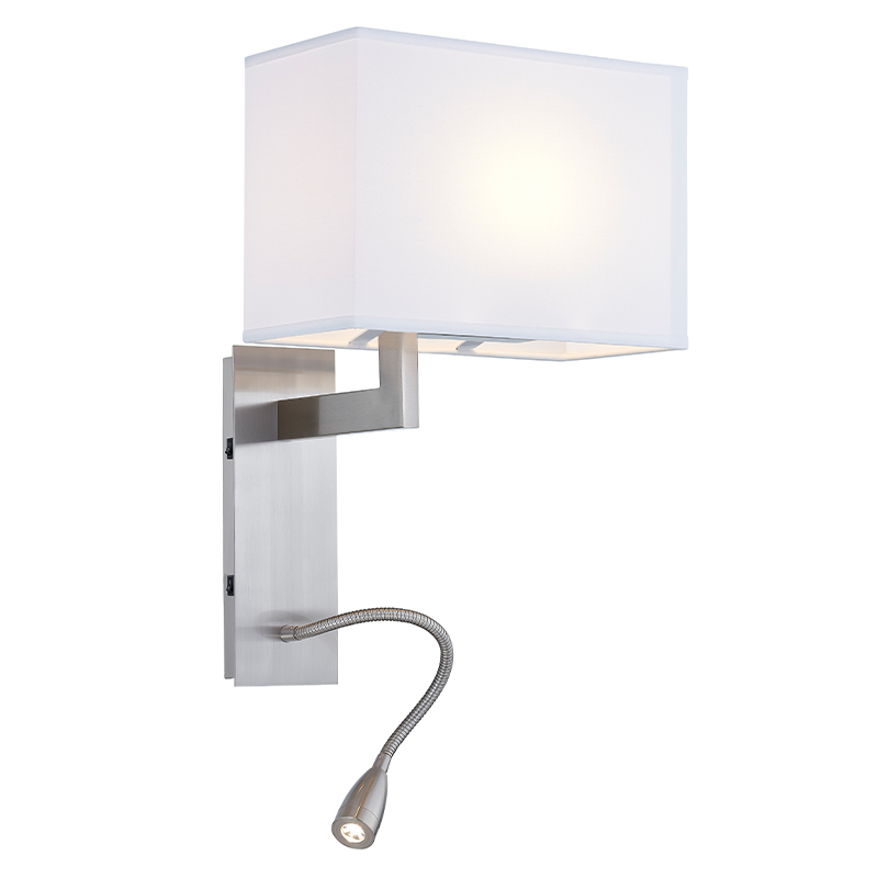 호텔에서 브러시드 니켈 마감과 직사각형 직물 그늘이있는 호스 피탈 리티 호텔 벽