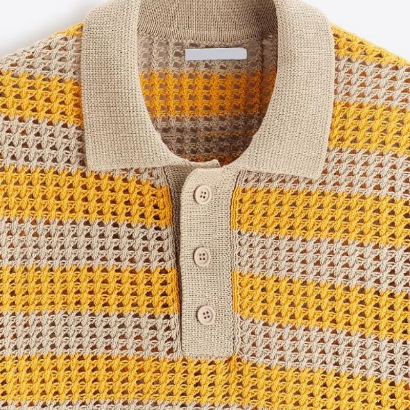 도매 봄 여름 여름 짧은 슬리브 크로 셰 뜨개질 니트 폴로 스웨터 셔츠 남성용