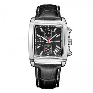 Baogela 사각형 다이얼 가죽 스트랩 감시 대상 캐주얼 블루 크로노 그래프 석영 시계 감시 맨 손목 시계 montre reloj часы му ск 22607