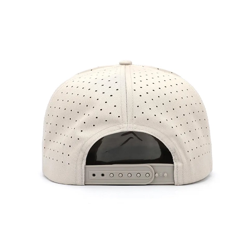 도매 사용자 정의 고품질 7 패널 평면 브림 프린트 패치 로고 스냅 백 캡, 레이저 컷 홀 천공 된 남성 모자