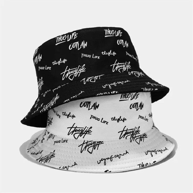 wo 사이드 버킷 모자 한쪽 편면 자수 로고가 전면 한쪽에 인쇄 된 로고 가역적 버킷 모자