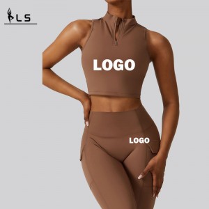 SC1069 요가 바지 스트레치 레깅스 스포츠 세트 요가 정장 탱크 탑과 레깅스 체육관 의류 지퍼 탑 요가 세트 액티브 마모