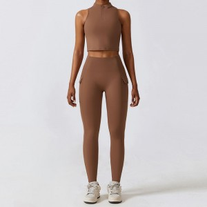 SC1069 요가 바지 스트레치 레깅스 스포츠 세트 요가 정장 탱크 탑과 레깅스 체육관 의류 지퍼 탑 요가 세트 액티브 마모