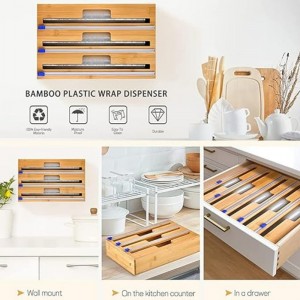 3 in 1 in 1 in 1 in 1 랩 디스펜서 커터, 플라스틱 랩, 알루미늄 호일 및 주방 서랍 용 왁스 종이 디스펜서, 대나무 롤 주최자 홀더, ​​12 \\\\ \\\