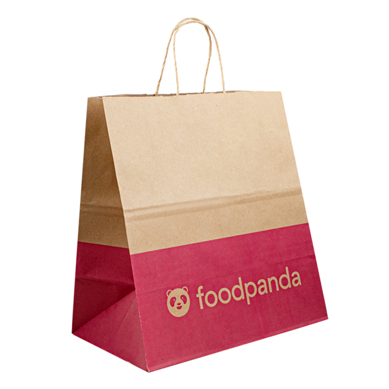 포장 용지 가방으로 로고가있는 포장 용지 가방, 음식을위한 배달 종이 음식 가방, 갈색 종이 크래프트 가방 커스텀