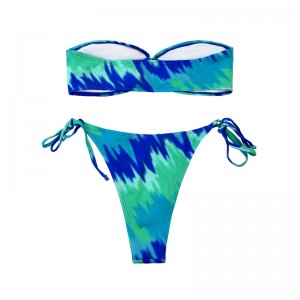 끈이없는 컷 아웃 레이스 업 브리프는 2 피스 수영복을 청록합니다