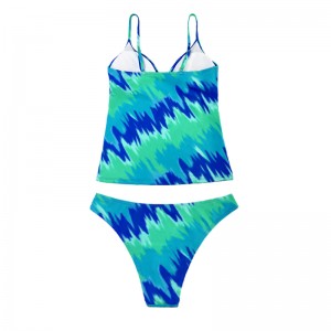 청록색 드로우 링 2 피스 수영복