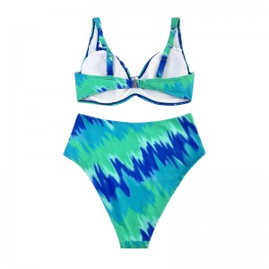 넓은 스트랩이있는 청록색 인쇄 2 피스 수영복