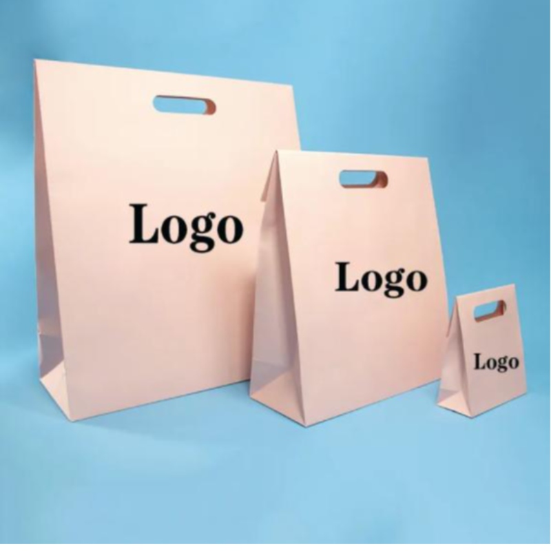 재사용 가능한 다이 컷 핸들 스팟 UV 커스텀 로고 웨딩 생일 선물 선물 핑크 의류 포장 화려한 디자인 종이 쇼핑 가방