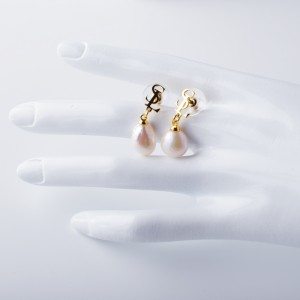 진주 금 도금 스터드 이어링 6.4*7.2mm와 2x14mm