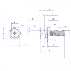 홈과 스프링 와셔가 있는 십자형 매립형 육각 머리 볼트