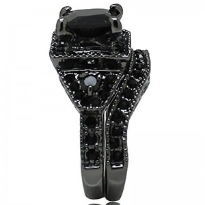 Hongde 블랙 오닉스 프린세스 컷 기념일 결혼 신부 반지 다이아몬드 여성용 남성용