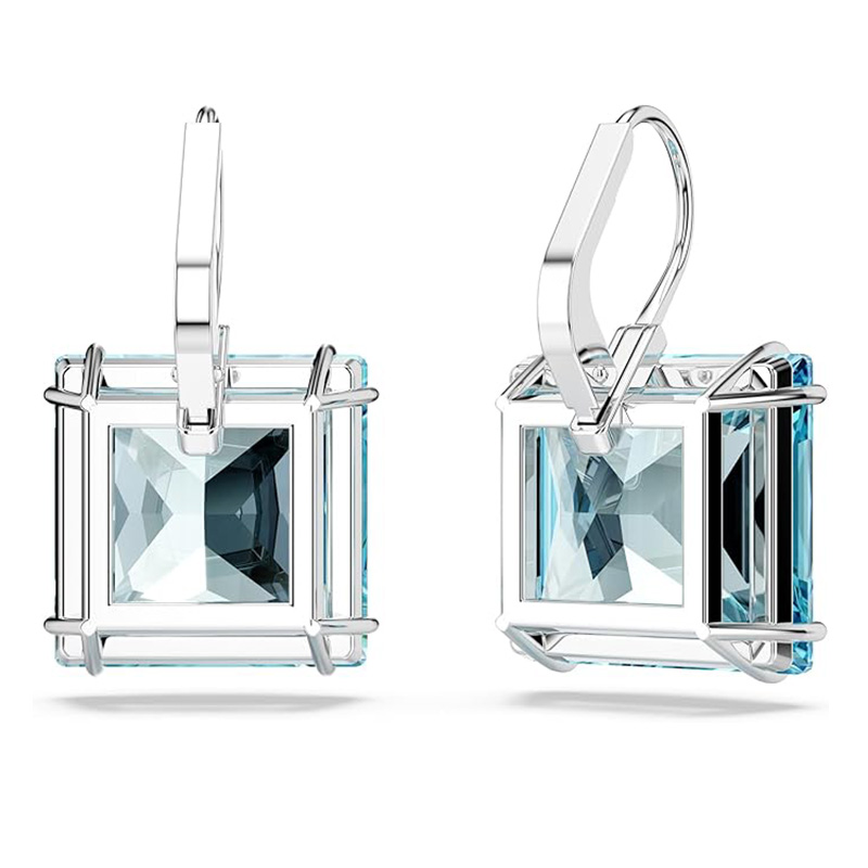 Ocean Blue Crystal Square 이어링 Swarovski Millenia 이어링, 스퀘어 컷 크리스탈, 블루, 로듐 플래팅