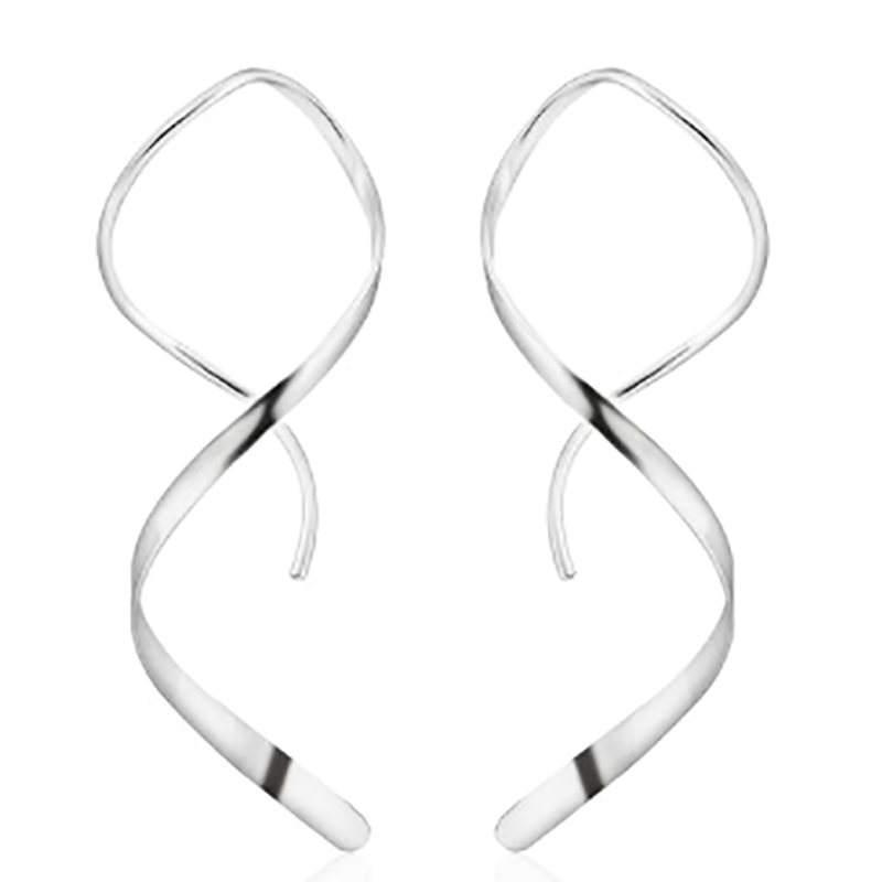 수제 925 스털링 실버 나선형 스레더 이어링 hypoallergenic twisted colved drop dangle earrings 여자를위한 귀걸이를 통과합니다. 트렌디 한 패션-은